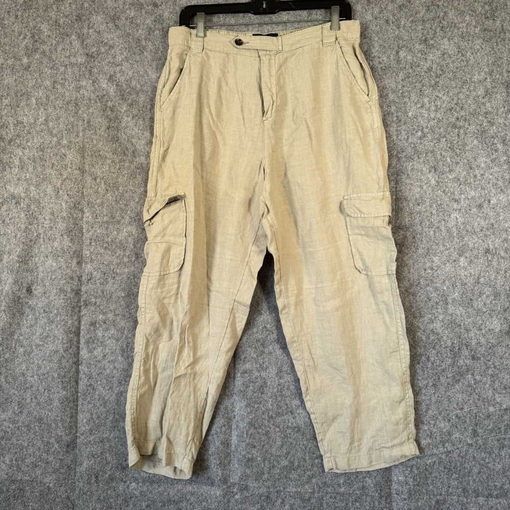 Rachel Roy Linen Cargo Pants Womens Large Moss Green Boho Lagenlook Minimalist